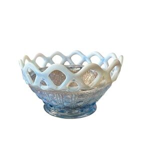 Vtg Imperial Glass "Katy Blue" Laced Edge Bowl - 5 inch